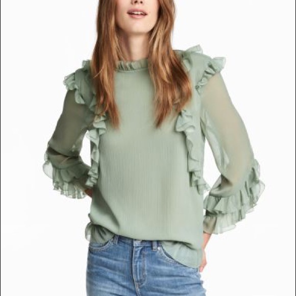 H&M Green Ruffle Blouse - Picture 1 of 3